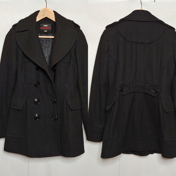 M60 Miss Sixty Wool‎ Blend Double Breasted Fitted Peacoat Black XS - Picture 1 of 12